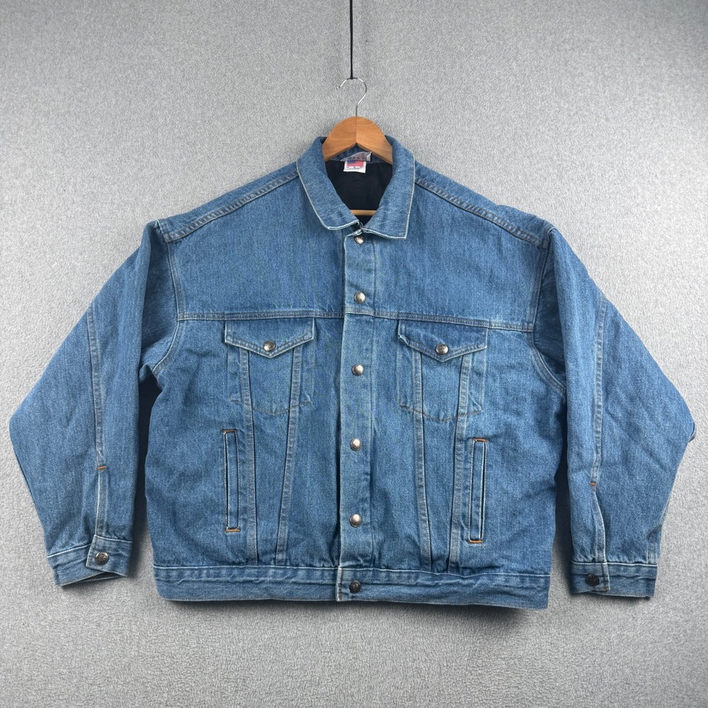 Vintage NRA Gear Denim Jacket Mens Large Blue Trucker Internal Holster USA Made